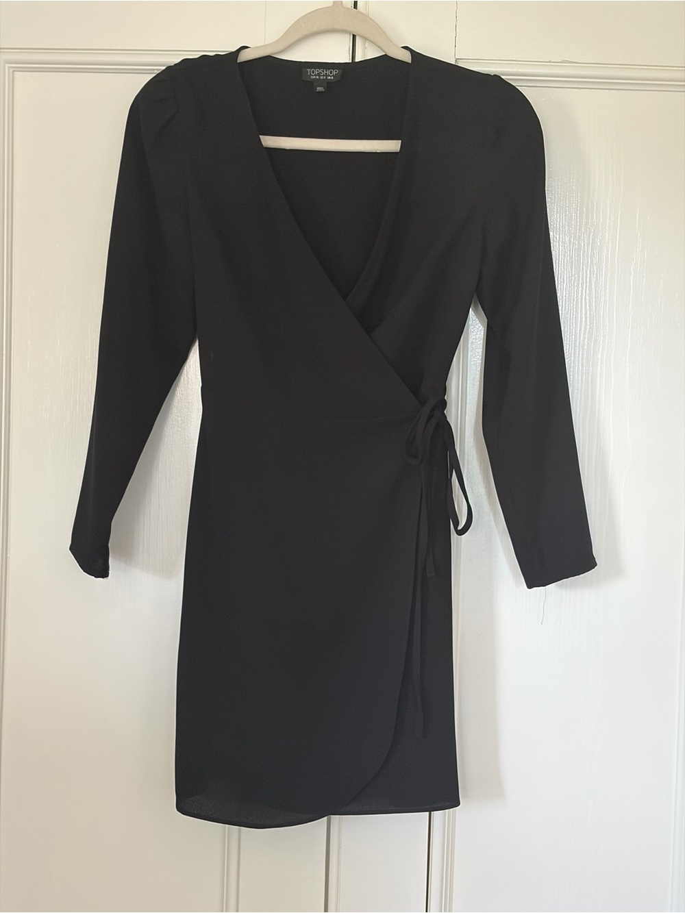 Topshop Black Long-Sleeve Mini Wrap Dress